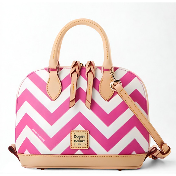 Dooney & Bourke Bitsy Bag Chevron Fuchsia Pink Canvas Leather Satchel NWT - Picture 4 of 8